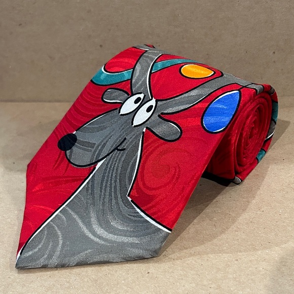 AMERICAN GREETINGS Christmas Reindeer Neck Tie • Hand Made 100% Silk • 60”L 4”L - Picture 3 of 7